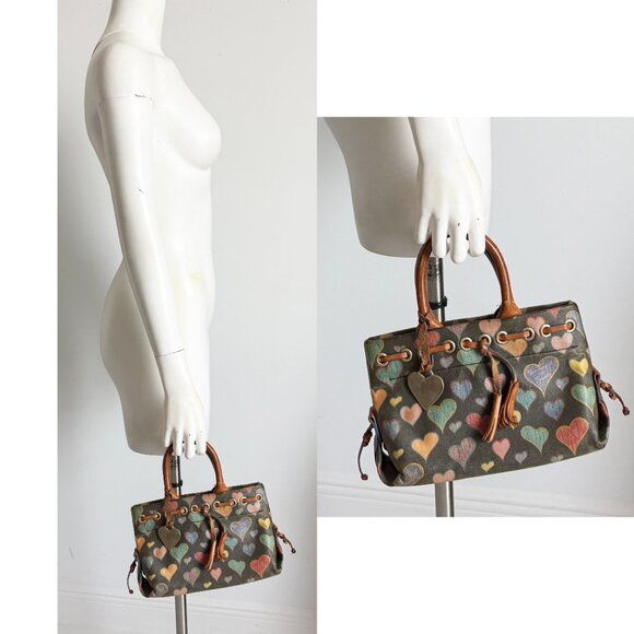 Dooney & Bourke Tote Bag Crayon Hearts Vintage Y2K Retro Handbag with Ch… - Picture 2 of 9